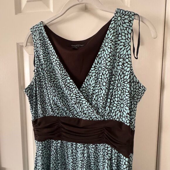 Perceptions Petite Mint Green and Brown Flower Print Dress Size 10P - Picture 7 of 12